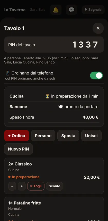 Il conto del tavolo con pagamenti parziali